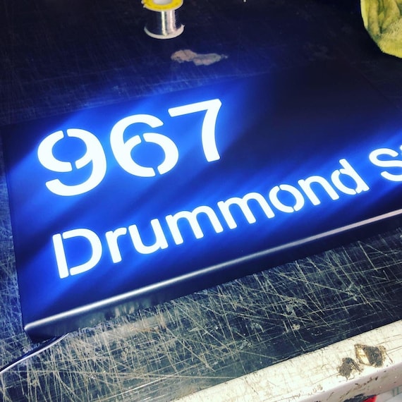 LED Address Sign, Black Stainless Steel - Laser Cut Custom Width