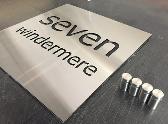 Custom House Sign in Stainless Steel, Bespoke Address Plaque with Mounts
