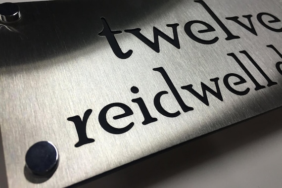 Custom House Sign in Stainless Steel, Bespoke Door Number Plaque - Made to Order