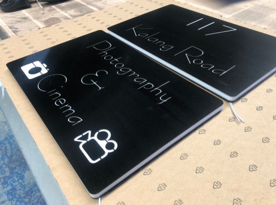 Black Brushed Stainless Steel LED Illuminated House Sign Plaque - Made to Order, Laser Cut