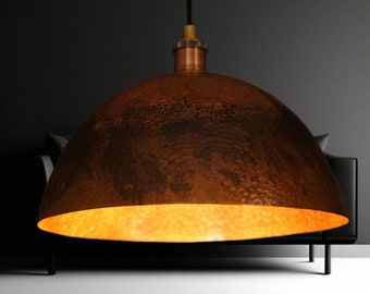 Oxidized Solid Copper Pendant Light, Dome Ceiling Light, Kitchen Island Hanging Light Fixture