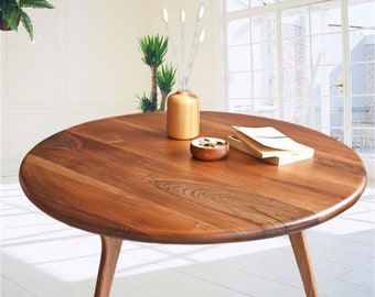Mid Century Round Coffee Table ,  Walnut Wood Sofa Table