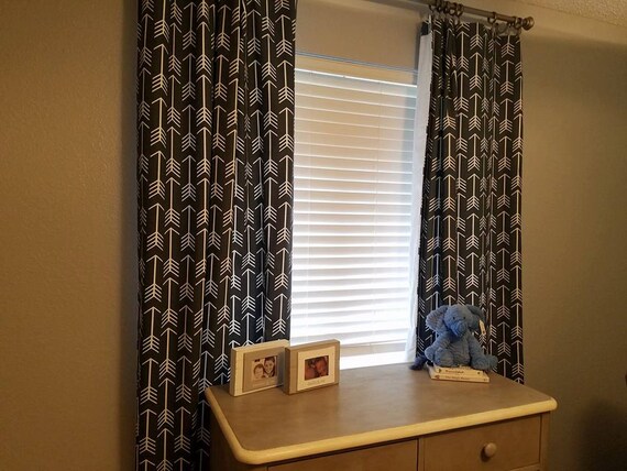 Dark Gray Lined Floor Length Curtains With White Arrows Etsy