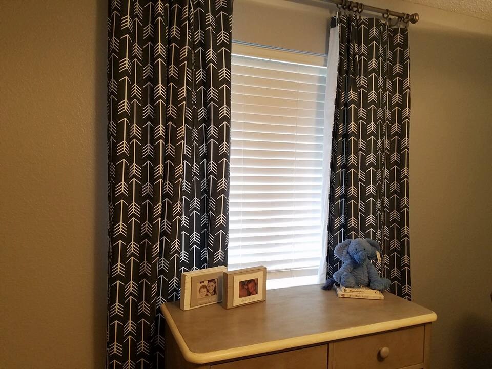 Dark Gray lined floor length curtains with white arrows Etsy