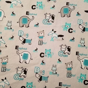 Fitted Crib Sheet in gray and teal alphabet animals