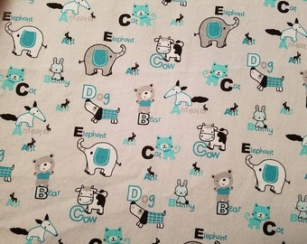 Fitted Crib Sheet in gray and teal alphabet animals
