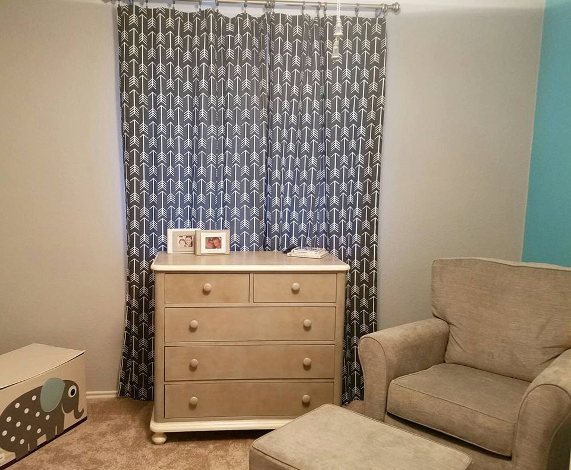 Dark Gray lined floor length curtains with white arrows Etsy