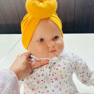 Mustard Baby Turban: Soft Stretchy Top Knot Hat