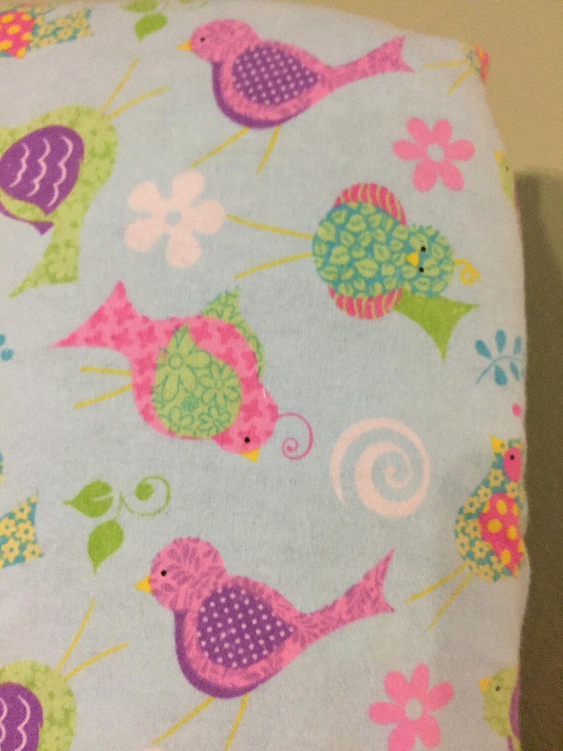 Birds Fitted Crib Sheet Blue Pink Green Purple Flannel Etsy