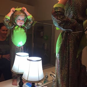 Toddler Costume, Dragon Costume sizes 2T to 4T, fabric and color vary. Includes headpiece, body, wings.