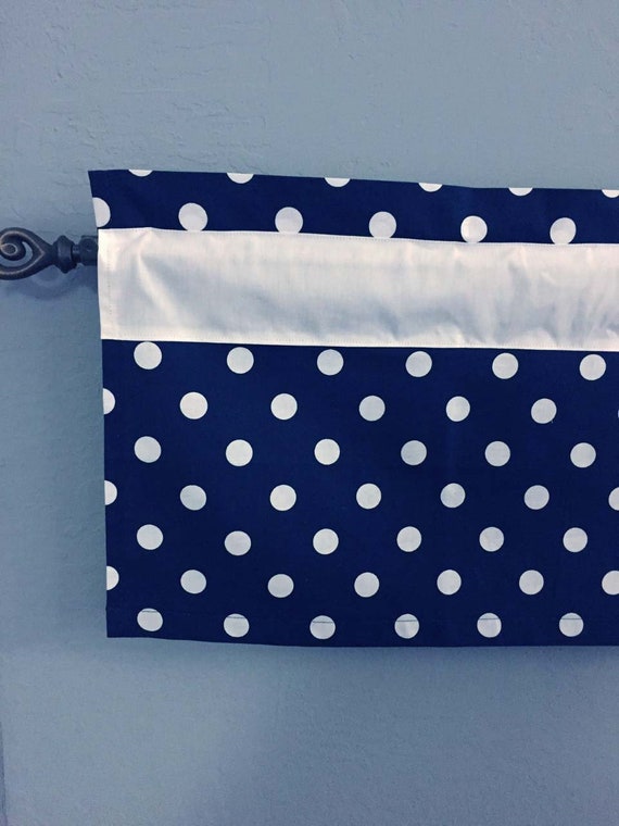Navy Polka Dot Valance Curtain Baby Nursery White Rod Pocket Etsy