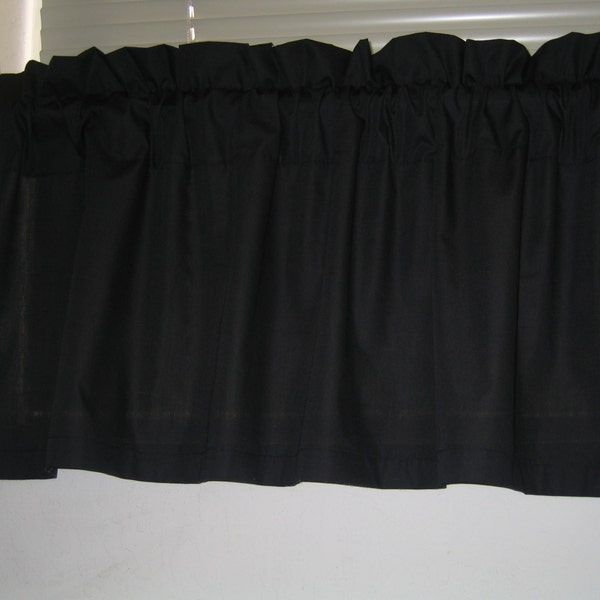 Black Valance Curtain Kona Cotton Premium Fabric Solid Color  42"W x 14" L