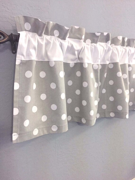 Gray Polka Dot Valance Curtain Baby Nursery White Rod Pocket Etsy