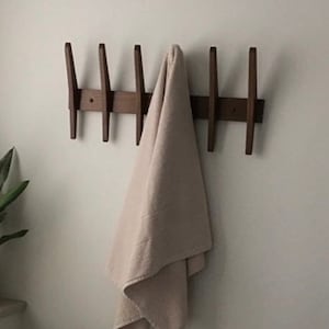 Mid Century Modern Coat Rack and Towel Rack for Entryway, Bedroom, Office, Laundry Room Organization. Home Decor. Wall Art. Solid Walnut.