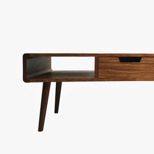 Midcentury Modern Coffee Table, Single Drawer and Shelves for Storage, Wooden Side Table, End Table, and Accent Table For Living Room