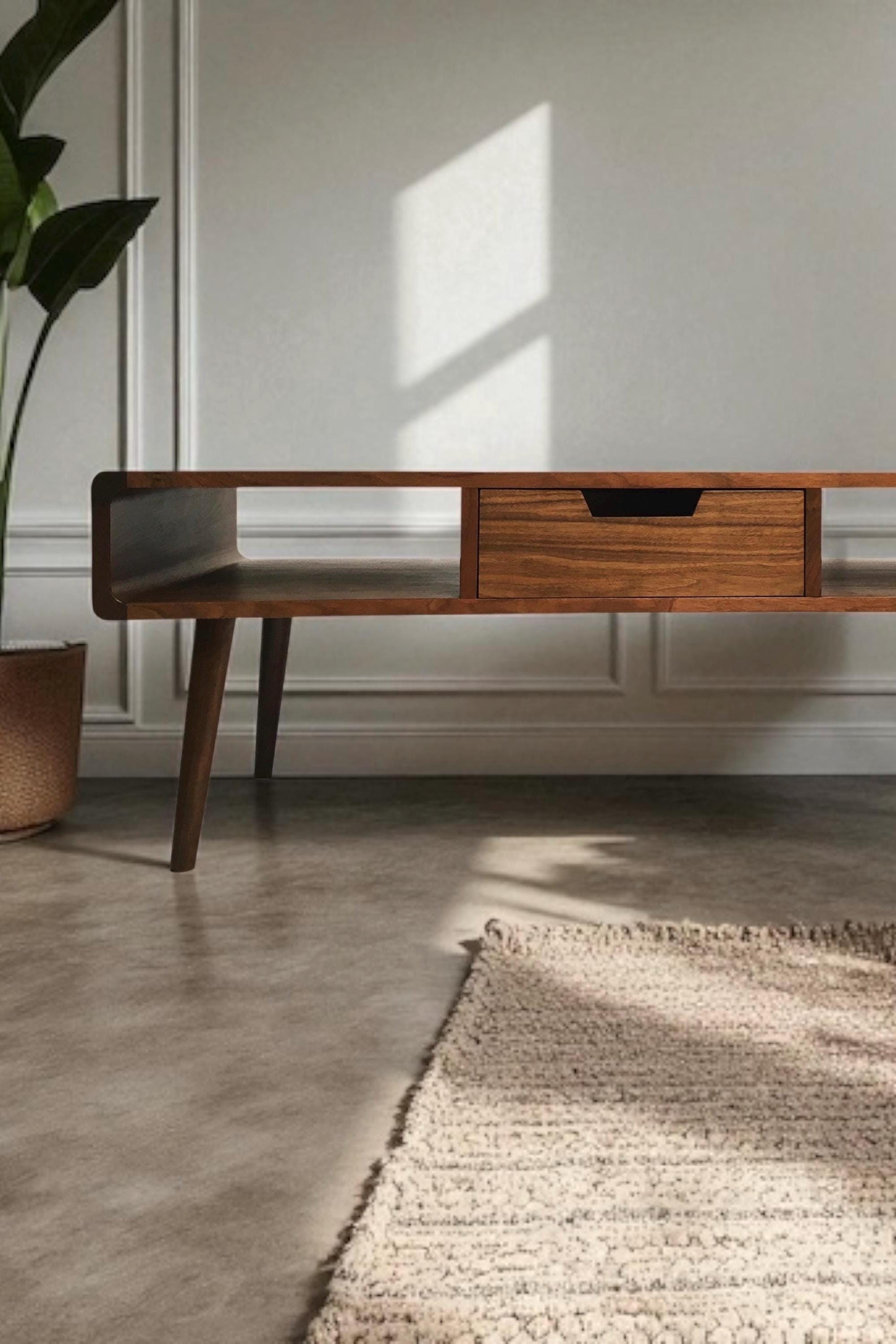 Solid Walnut Coffee Table With Storage Drawer | Mid-century Modern ...