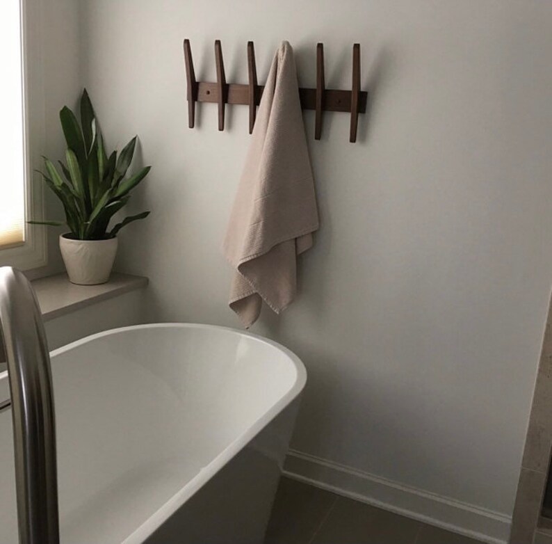 Mid Century Modern Coat Rack Walnut With Four Hooks Etsy