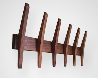 Mid Century Modern Coat Rack | Walnut with Eight Hooks