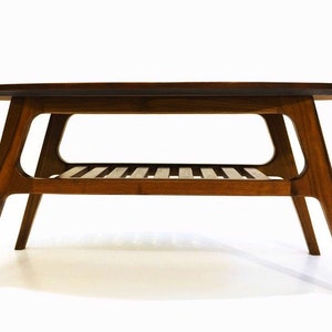 Midcentury Modern Coffee Table with Storage Shelf, MCM Wood Side Table, Living Room Table For Home, Oval Coffee Table, Modern Furniture