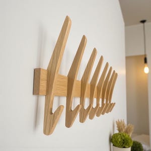 Mid-Century Modern White Oak Double Hook Wall Mount Coat Rack | Minimalist Scandinavian Entryway Storage