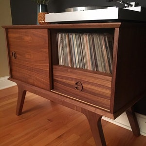 Mid century Modern Storage Cabinet, Sideboard Console Table, Turntable Vinyl Storage, Record Player Stand, MCM Furniture