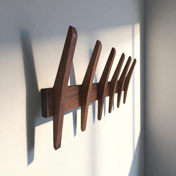 Elegant Mid Century Modern Walnut Coat Rack | Functional Wall Art