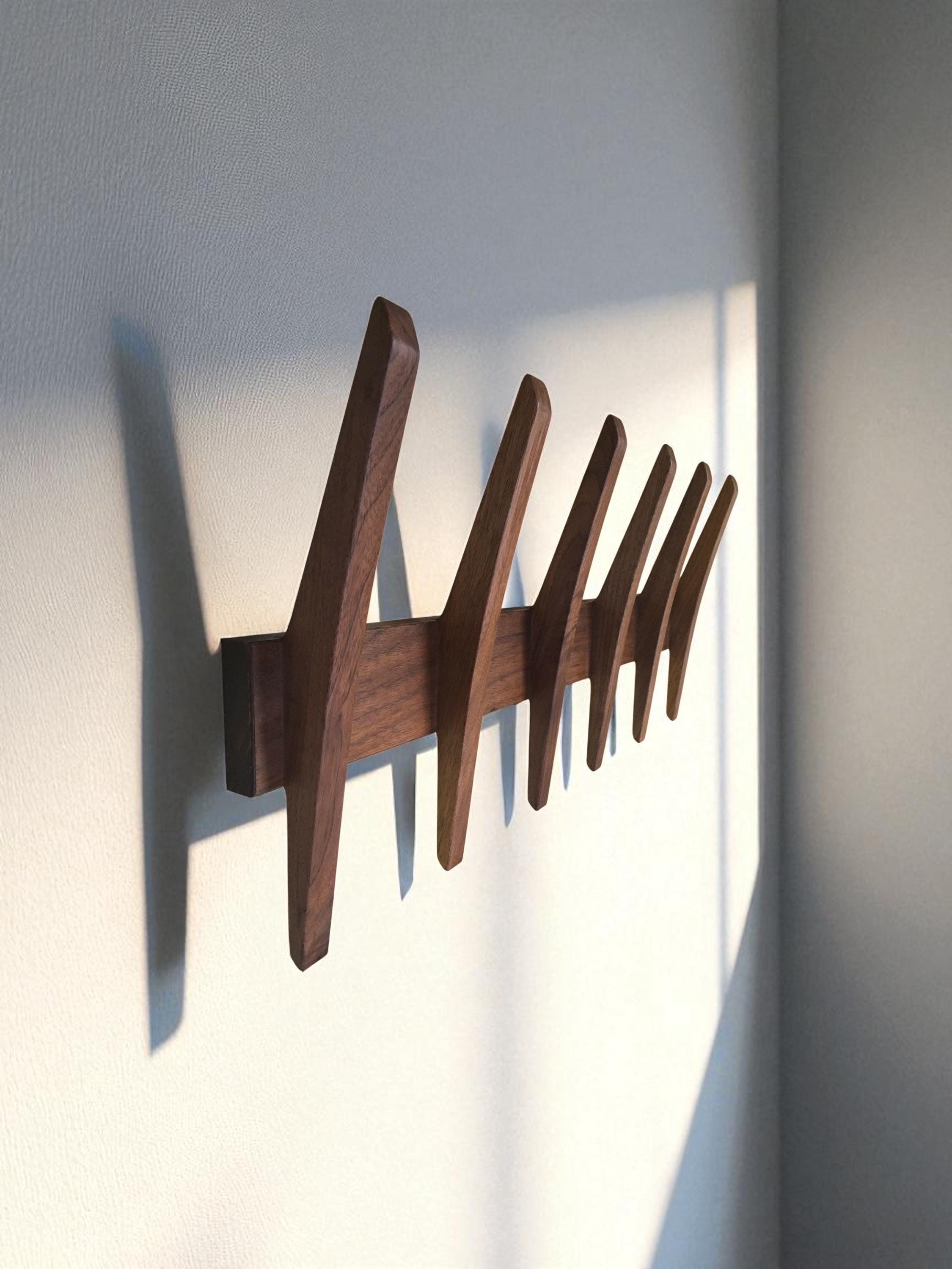 Solid Walnut Mid-century Modern Coat Hook Rack, Wall Mounted