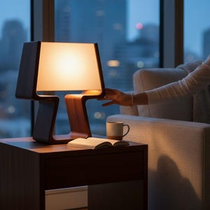 Mid Century Modern Walnut Table Lamp with Acrylic Shade - MCM Scandinavian Bedroom Lighting Decor