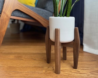 Mid Century Modern Solid Walnut Plant Stand