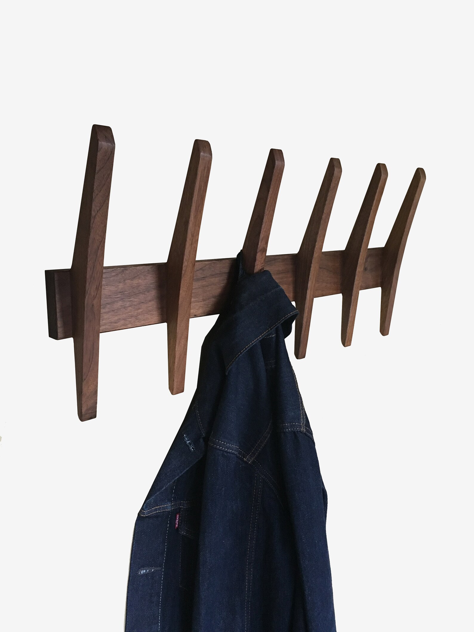 Mid Century Modern Coat Rack Walnut With Four Hooks Etsy