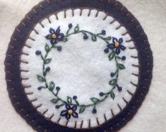 Embroidered Blue Floral Wreath Penny Ornament