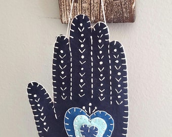 Heart in Hand Hanging Wall Decor / Ornament - Blue