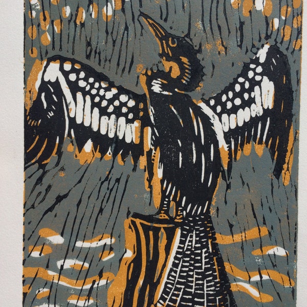 Water Bird Linoleum Print