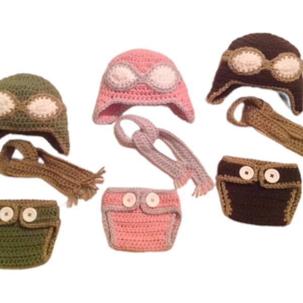 Crochet Aviator Hat, Scarf & Diaper Cover Pattern