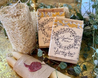 Jabón de leche de cabra y luffa de miel de abeja/Hecho a mano/Pequeños lotes/Ecológico/Cultivo orgánico