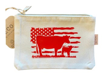Bandera estadounidense y siluetas de vacas/Bolsa ecológica/Reutilizable/Bolsa de lona/Vaca/Animales de granja