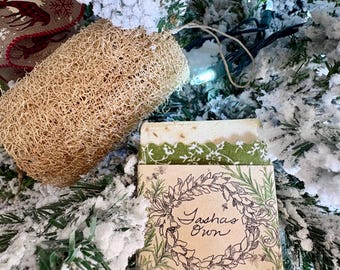 Jabón de leche de cabra con romero y árbol de té y luffa / Hecho a mano / Lotes pequeños / Ecológico / Cultivo orgánico