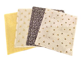 Juego de 4 toallas de papel reutilizables con estampado de abejas, toallas de cocina, servilletas, ecológicas y sostenibles