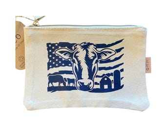 Bandera estadounidense y granja/Bolsa ecológica/Reutilizable/Bolsa de lona/Vaca/Animales de granja