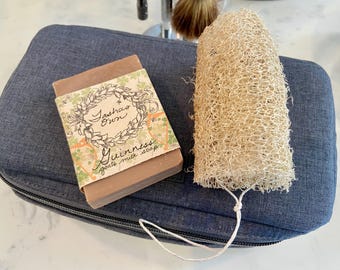 Jabón de leche de cabra y luffa Guinness Stout, carbón vegetal, hecho a mano, en lotes pequeños, ecológico, de cultivo orgánico.