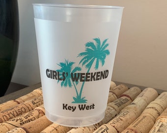 Girls Weekend, 16oz Frosted flex personalized cups, monogrammed, weddings, bridal showers, destination cups multi-color imprint, beach, lake