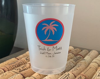 16oz Frosted flex personalized cups, beach reception, bridal showers bachelorette destination cups multi-color imprint, beach, lake, party