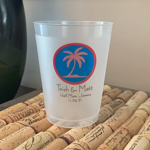 16oz Frosted flex personalized cups, beach reception, bridal showers bachelorette destination cups multi-color imprint, beach, lake, party