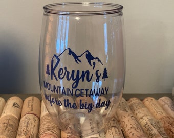 16 oz Personalized plastic cups, custom wine glasses, Party Favors, bridesmaid, girls weekend, cabin, mountain getaway, Vail before Veil