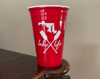 Lake Life - Personalized red party cups, plastic double walled cup, Party Favors, wedding cups, stadium cups, wine glass, Maryland