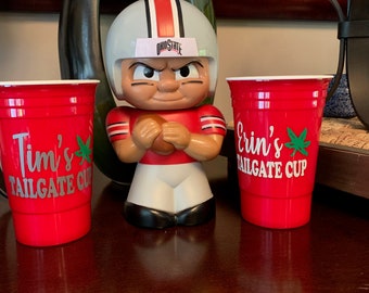 Personalized red party cups, plastic double walled cup, Party Favors, wedding cups, stadium cups, Ohio State, Tailgate, Tailgating, beer cup