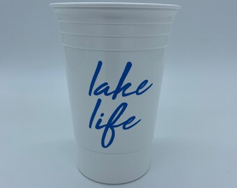Personalized white red party cups, double walled party cup, Party Favors, wedding cups, stadium cups, wine glass, Lake Life, custom design