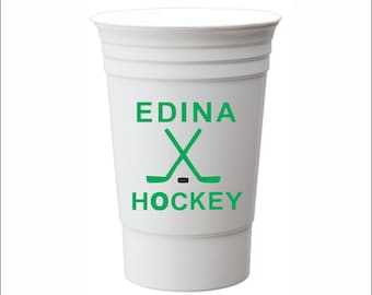 Personalized plastic double walled party cups, wedding cups, stadium cups, custom cup, Party Favors, Edina Hockey, Minnesota Hockey