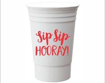Personalized wedding cups, plastic double walled party cup, stadium, custom imprint, Party Favors, bridesmaid, Nash Bash, Sip Sip Hooray