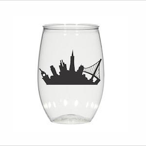 16 oz Personalized plastic Stemless Wine glasses, custom wedding cups, Party Favors, bridesmaid, bachelorette party, Skyline San Francisco
